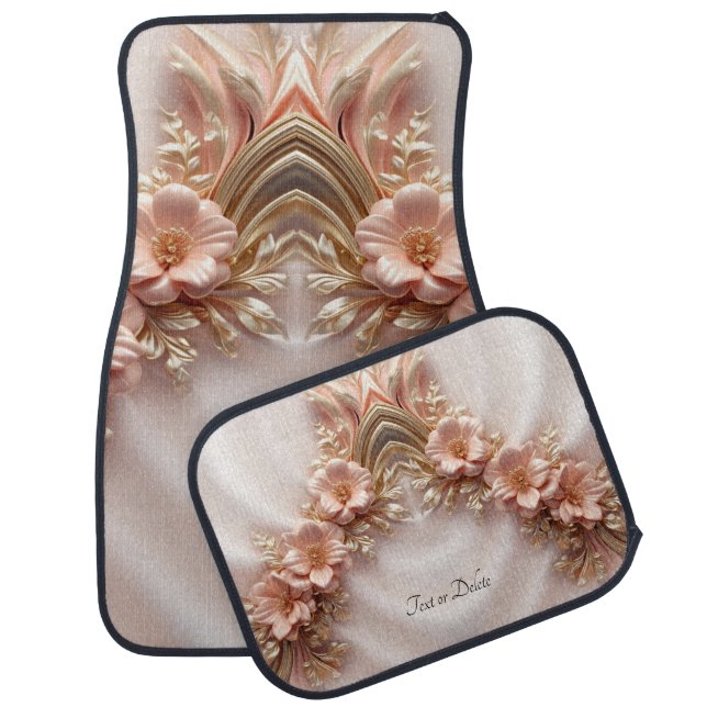 Elegant Orange Peach Floral Set of Car Mats (Set)