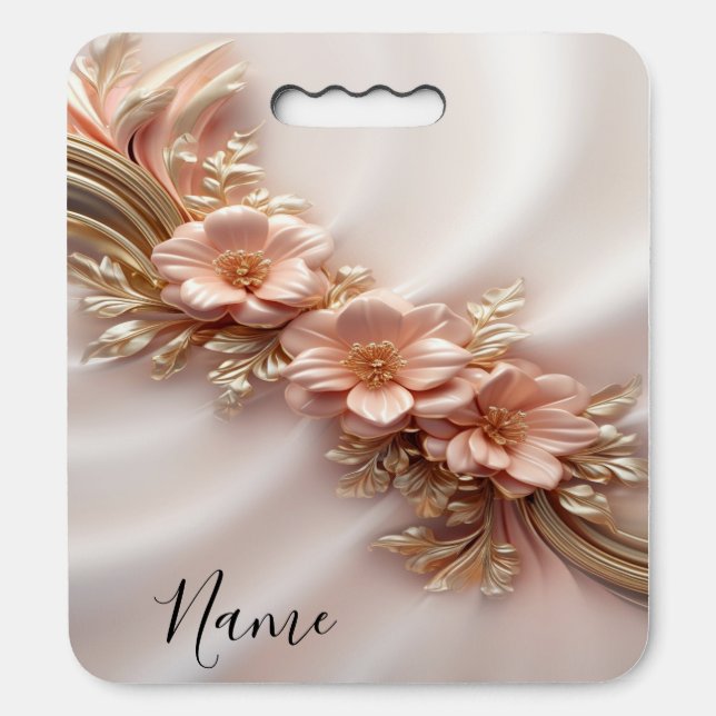 Elegant Orange Peach Floral Stadium Seat Cushion (Front Vertical)