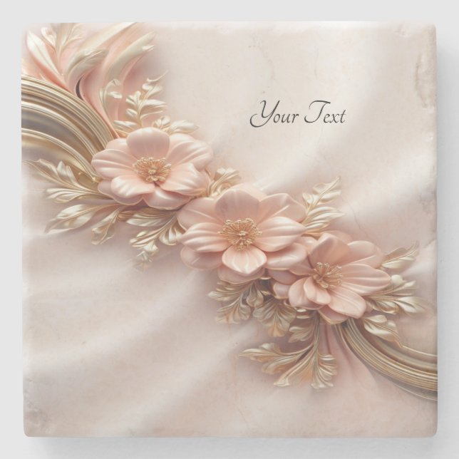 Elegant Orange Peach Floral Stone Coaster (Front)