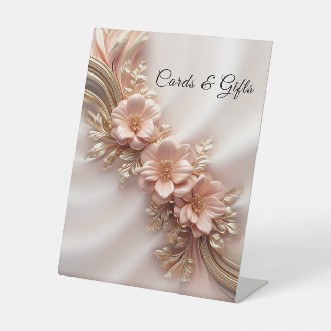 Elegant Orange Peach Floral Tabletop Signs (Front)
