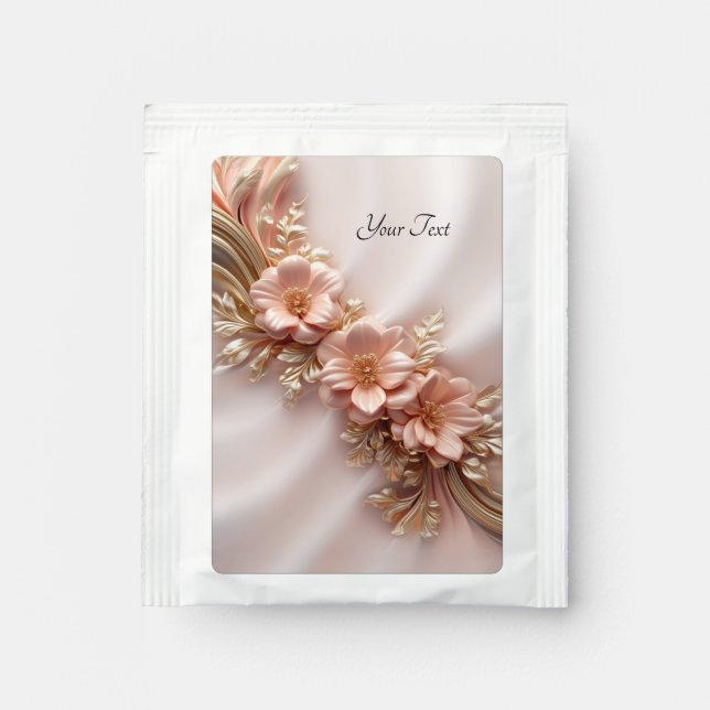 Elegant Orange Peach Floral Tea Bag Drink Mix (Front)