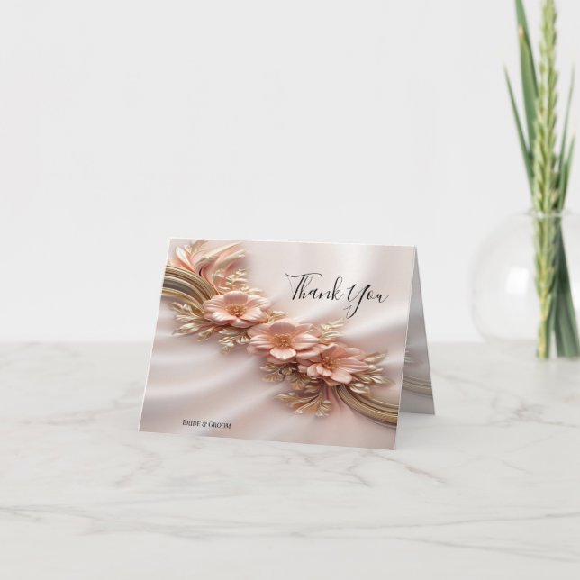 Elegant Orange Peach Floral Thank You Card (Front)