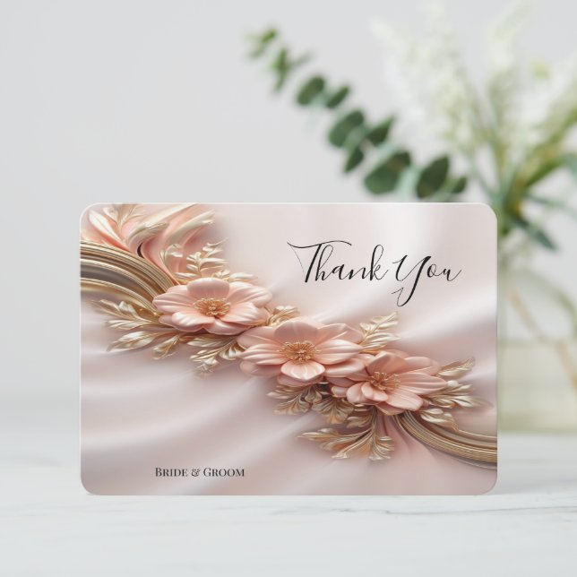 Elegant Orange Peach Floral Thank You Card (Standing Front)