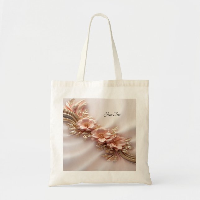 Elegant Orange Peach Floral Tote Bag (Front)