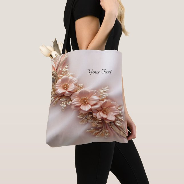 Elegant Orange Peach Floral Tote Bag (Close Up)