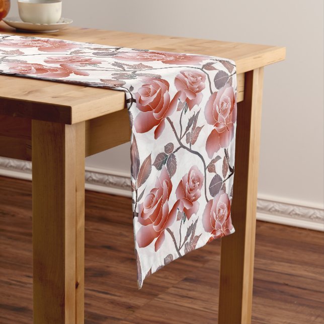 Elegant Orange Peach Rose Flower Short Table Runner (In Situ)
