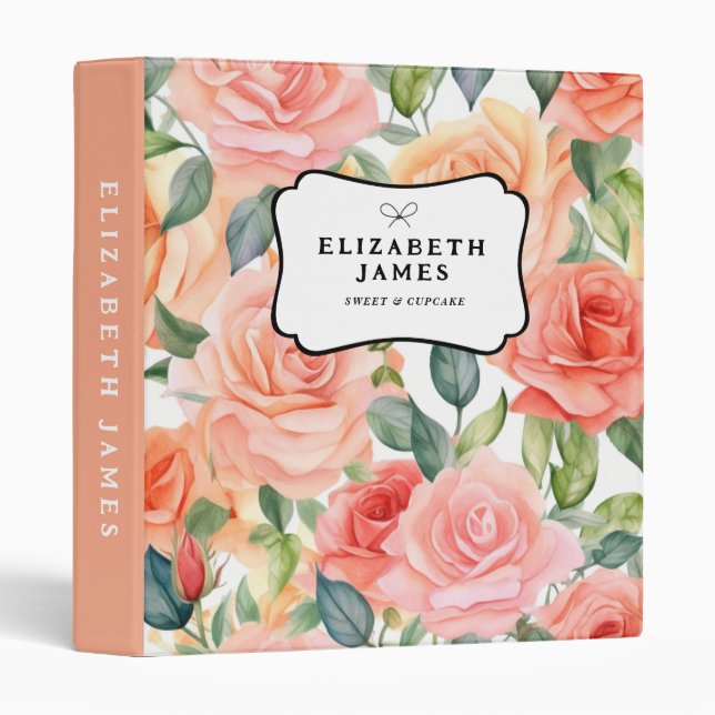 Elegant Orange Peonies Floral Pattern Personalized 3 Ring Binder (Front/Spine)