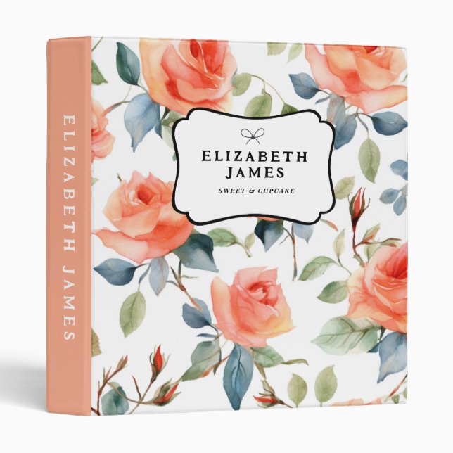 Elegant Orange Peonies Floral Pattern Personalized 3 Ring Binder (Front/Spine)