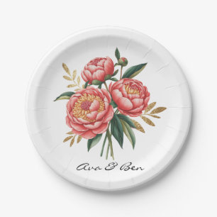 Elegant Orange Peony Bouquet Wedding Paper Plates