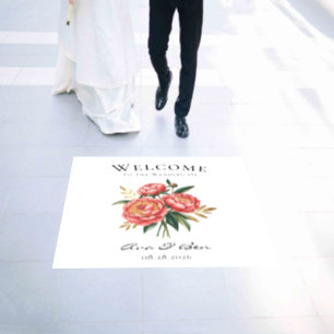 Elegant Orange Peony Bouquet Wedding Welcome Floor Decals