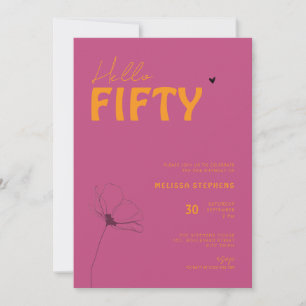Elegant Orange Pink Hello Fifty 50th Birthday Invitation