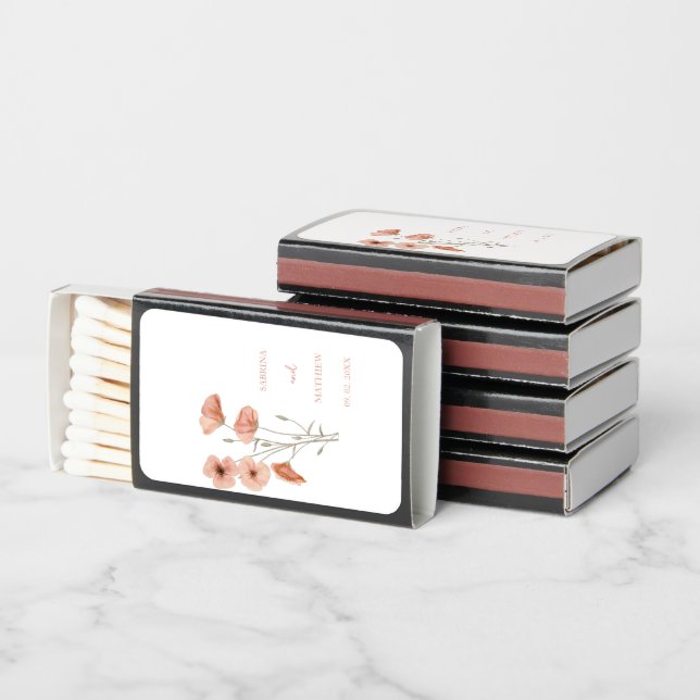 Elegant Orange Poppy Flower Wedding  Matchboxes (Stacked)
