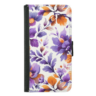 Elegant Orange & Purple Watercolor Floral | Women Samsung Galaxy S5 Wallet Case