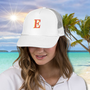 Elegant Orange Red 3D Initial Letter Coral Trucker Hat
