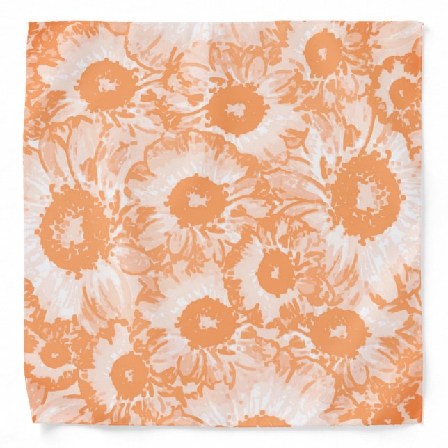 Elegant Orange Red Floral Pattern Bandana (Front)