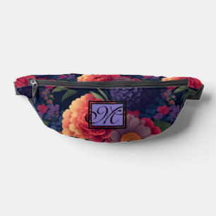 Elegant orange red floral romantic monogram fanny pack