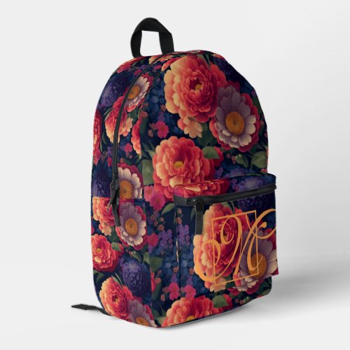 Elegant orange red floral romantic monogram  printed backpack
