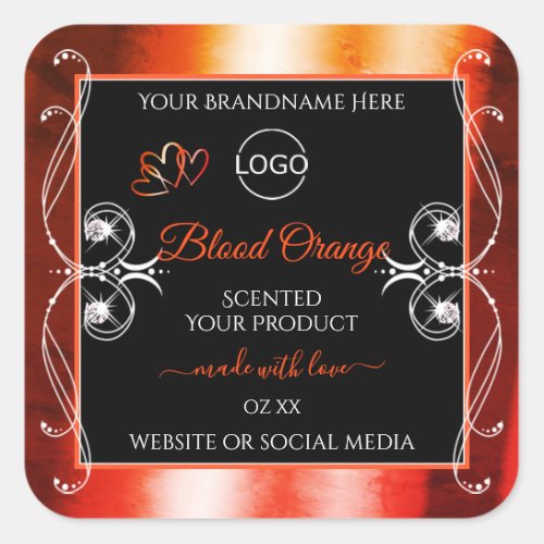 Elegant Orange Red Product Label Logo Jewels Black