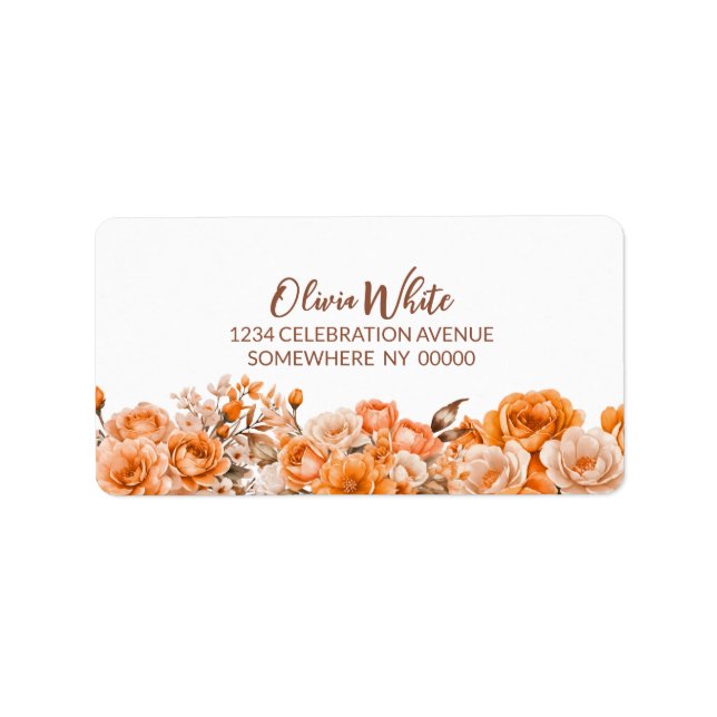 Elegant Orange Rose Floral Return Address Labels (Front)