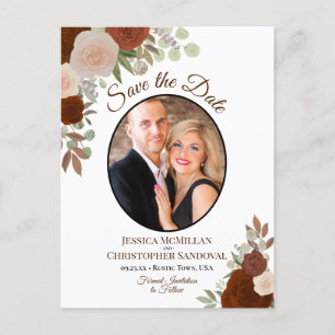 Elegant Orange Roses & Photo Wedding Save the Date Announcement Postcard