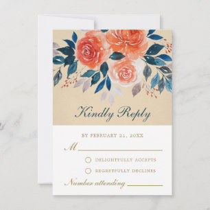 Elegant Orange Roses Watercolor Floral RSVP Card