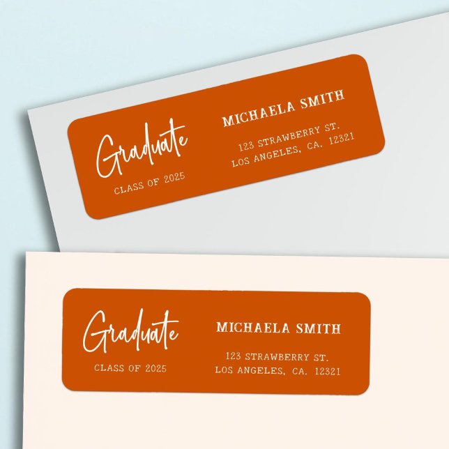 Elegant Orange Script Graduation Return Address Label (Creator Uploaded)