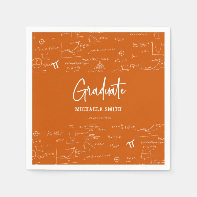 Elegant Orange Script Math Graduate Napkins (Front)
