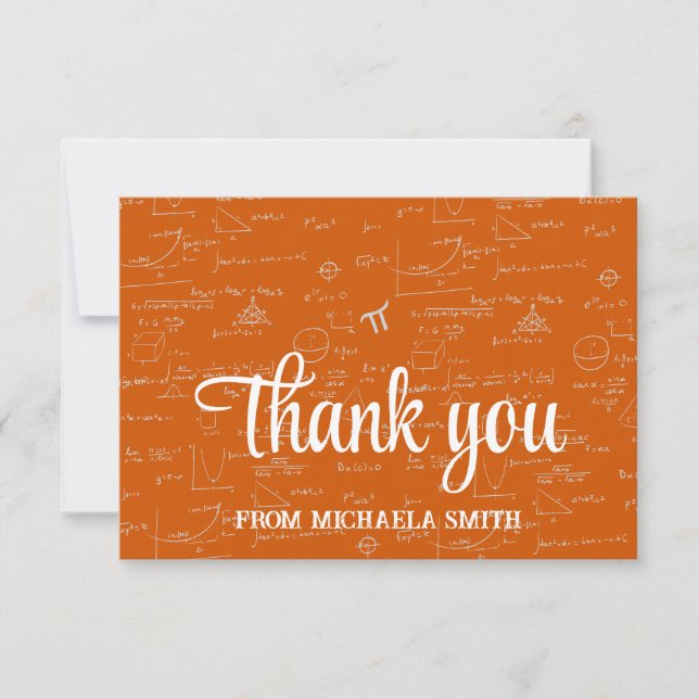 Elegant Orange Script Mathematics Graduation Thank You Card (Front)