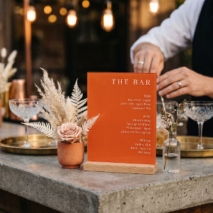 Elegant Orange Serif Bar Menu Acrylic Sign