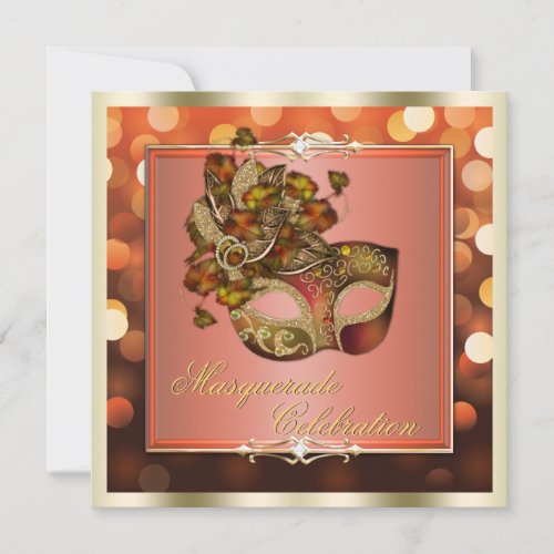 Elegant Orange Shimmering Lights Bokeh Masquerade Announcement