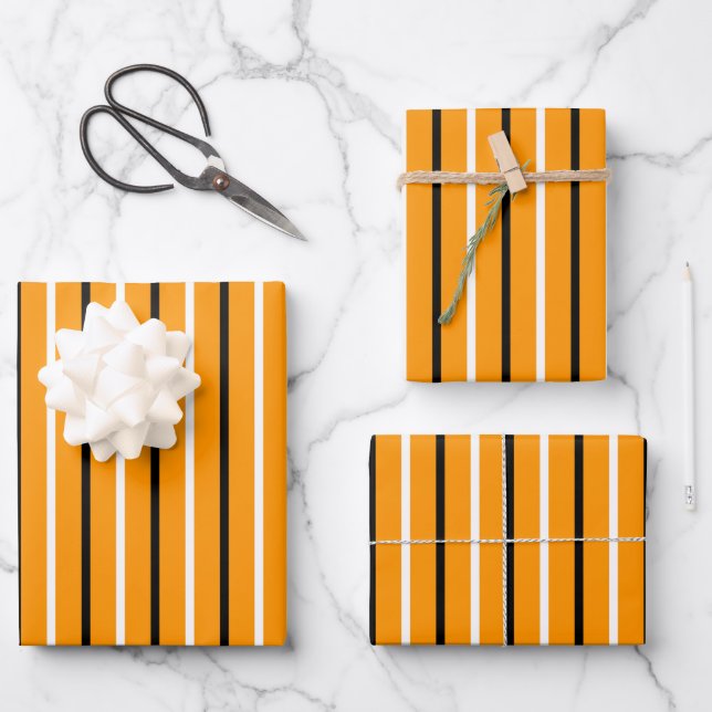 Elegant Orange Striped Wrapping  Paper Sheets (Front)