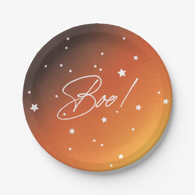 Elegant Orange Sunset Boo! Halloween Party Paper Plates (Front)