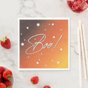 Elegant Orange Sunset/White Boo! Halloween Party Napkins
