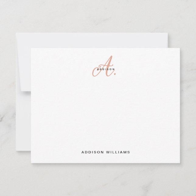 Elegant Orange Terracotta Script Monogram Note Card (Front)
