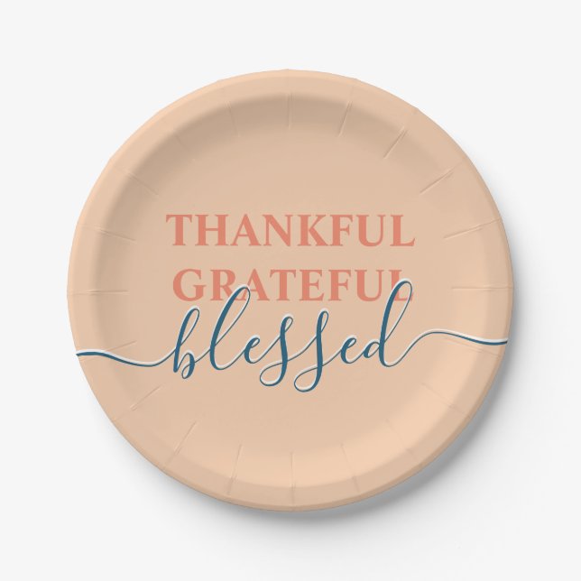 Elegant orange thankful grateful blessed paper plates (Front)