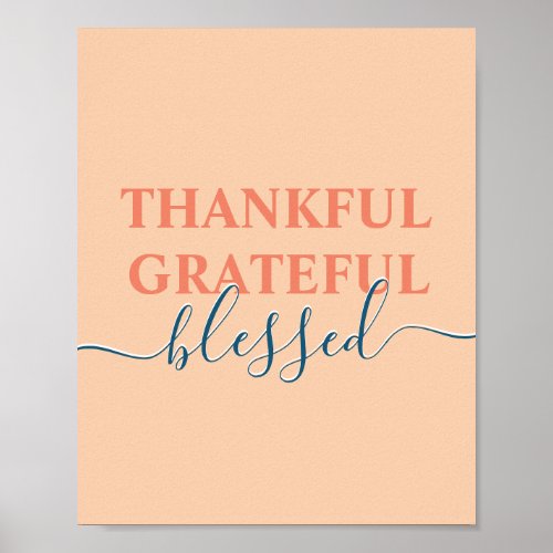 Elegant orange thankful grateful blessed poster