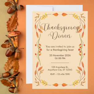 Elegant Orange Thanksgiving Dinner Invitation