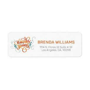 Elegant Orange Thanksgiving typography & Swirls Label