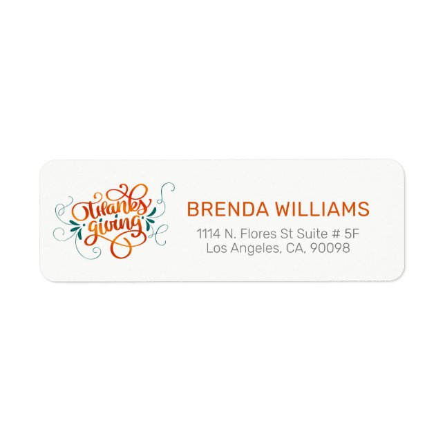 Elegant Orange Thanksgiving typography & Swirls Label (Front)