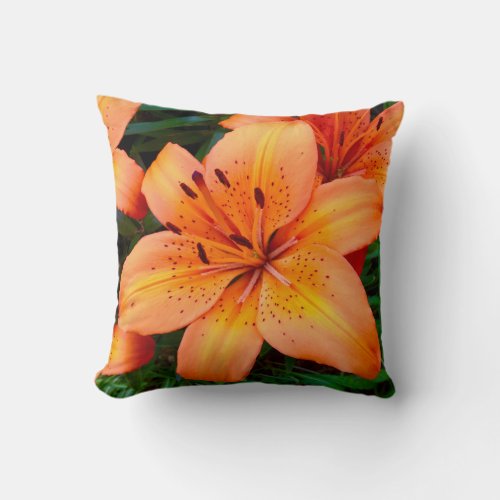 Elegant Orange Tiger Lily Floral Throw Pillow