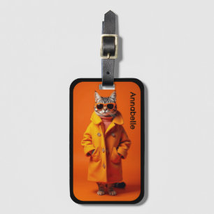 Elegant Orange Travel Cat Luggage Tag