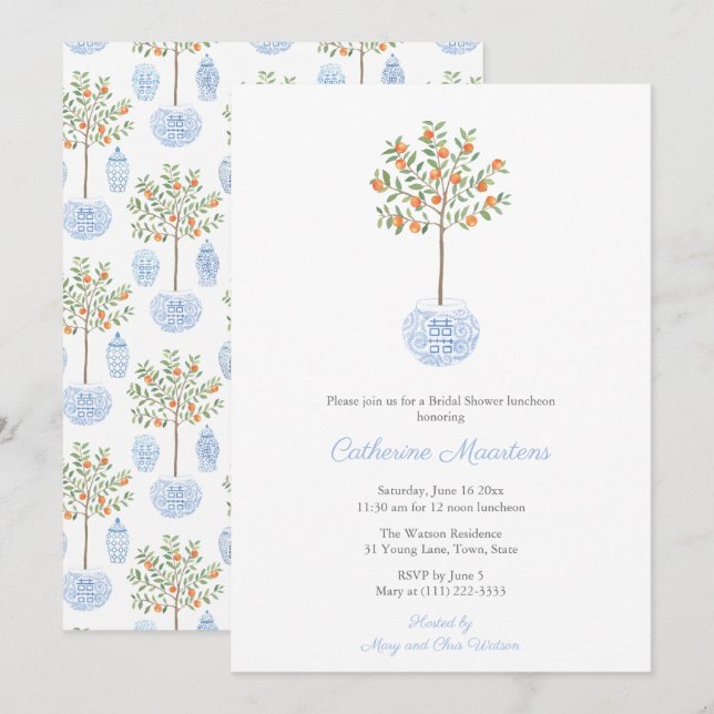 Elegant Orange Tree Bridal Shower Luncheon Party Invitation (Front/Back)