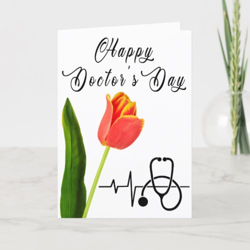 Elegant Orange Tulip And Stethoscope Doctors Day Thank You Card