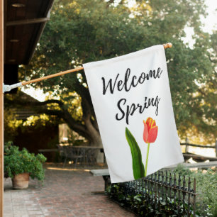 Elegant Orange Tulip Welcome Spring House Flag