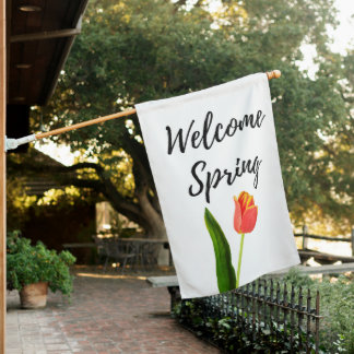 Elegant Orange Tulip Welcome Spring House Flag
