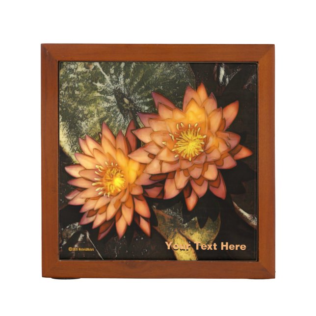 Elegant Orange Water Lilies Desk Organizer (Front)