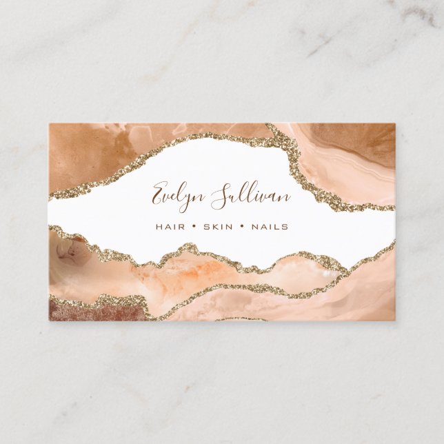 elegant orange watercolor agate  business card (Front)
