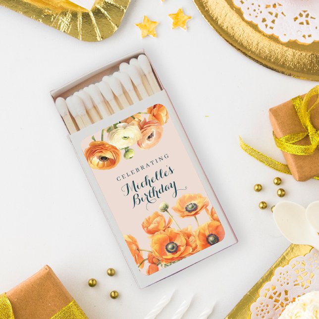 Elegant Orange Watercolor Floral Pink Birthday  Matchboxes (Creator Uploaded)