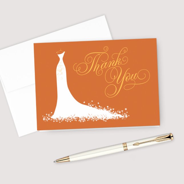 Elegant Orange Wedding Gown Fall Bridal Shower Thank You Card (Creator Uploaded)