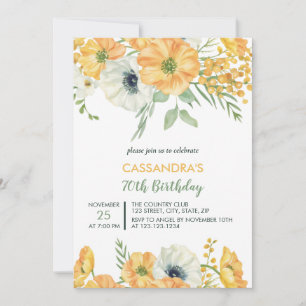 Elegant Orange & White Anemone Floral Birthday  Invitation